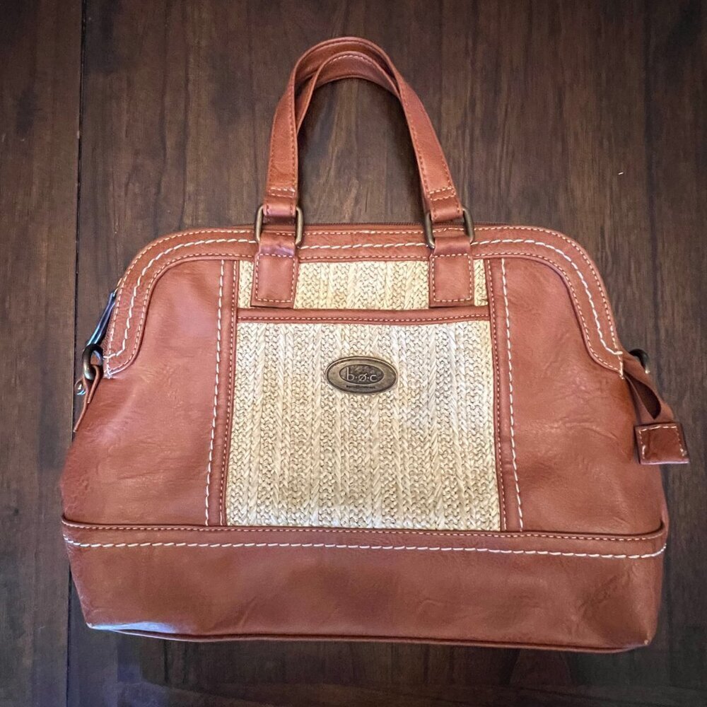 Born Concepts Shoulder Brown Satchel Handbag w/straw